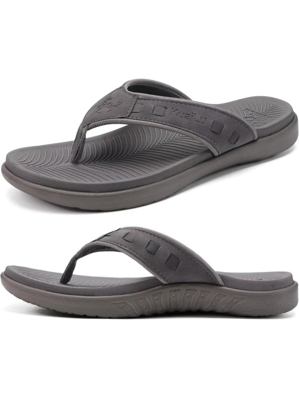 Men's Grey Sport Flip Flops Comfort Orthotic Thong Sandals Arch Support